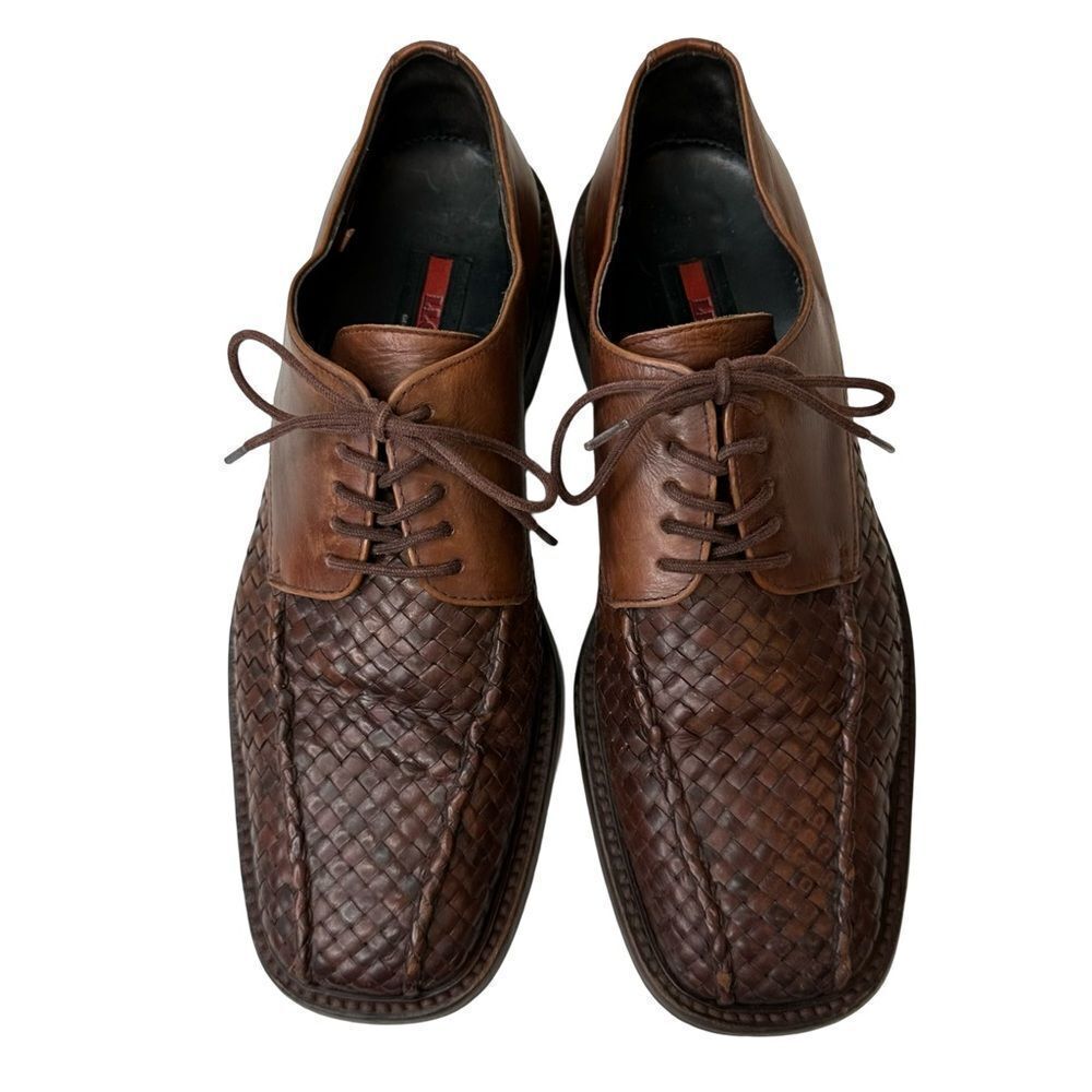 PALTOS by LLOYD Brown Leather Woven Lace Up Oxford Size 7.5